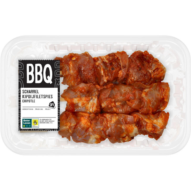 Een afbeelding van AH BBQ scharrel kipdijfiletspies chipotle