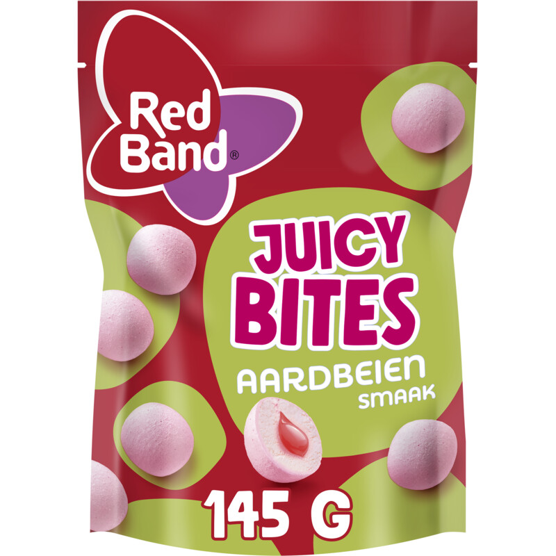 Een afbeelding van Red Band Juicy bites aardbeiensmaak