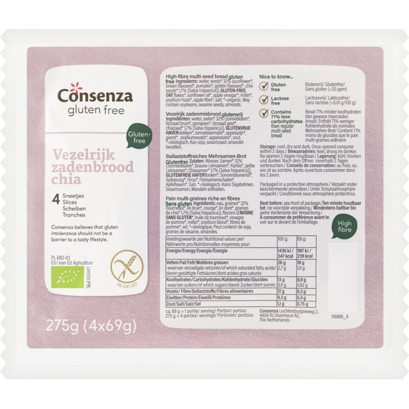 Een afbeelding van Consenza Vezelrijk zadenbrood chia glutenvrij bio