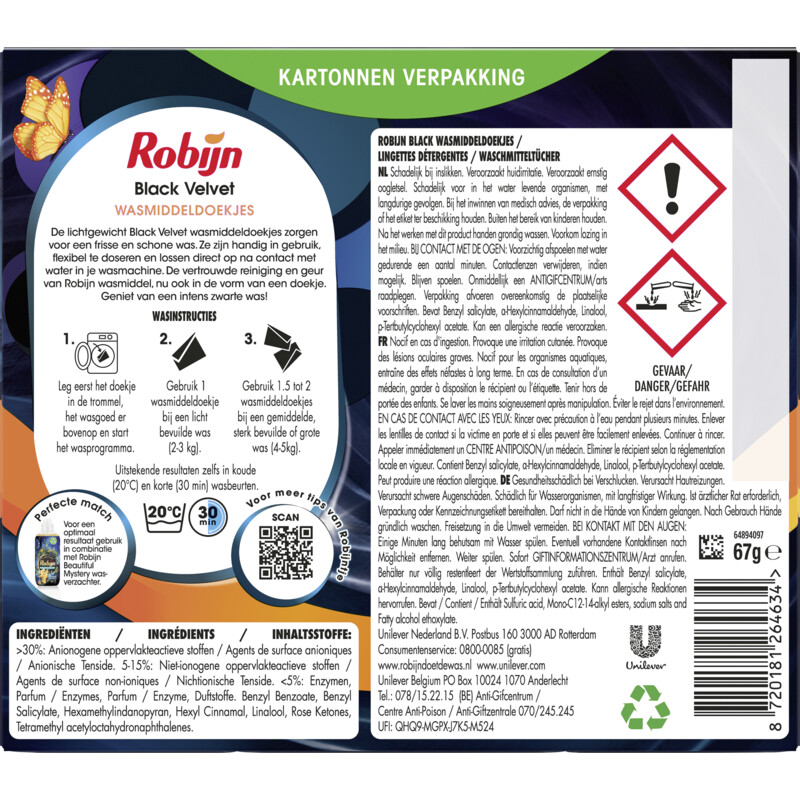 Een afbeelding van Robijn Wasmiddeldoekjes black