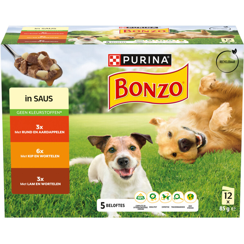 Een afbeelding van Bonzo Maaltijdzakjes in saus rund, kip, lam