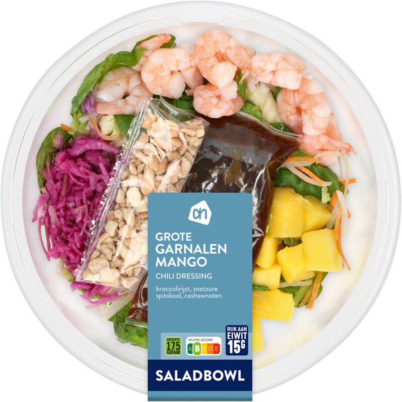 Een afbeelding van AH Saladbowl grote garnalen mango