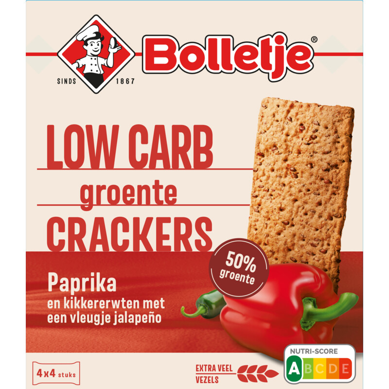 Een afbeelding van Bolletje Low carb groentecrackers paprika