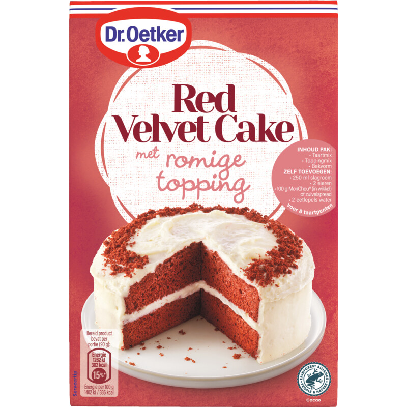 Een afbeelding van Dr. Oetker Red velvet cake met romige topping