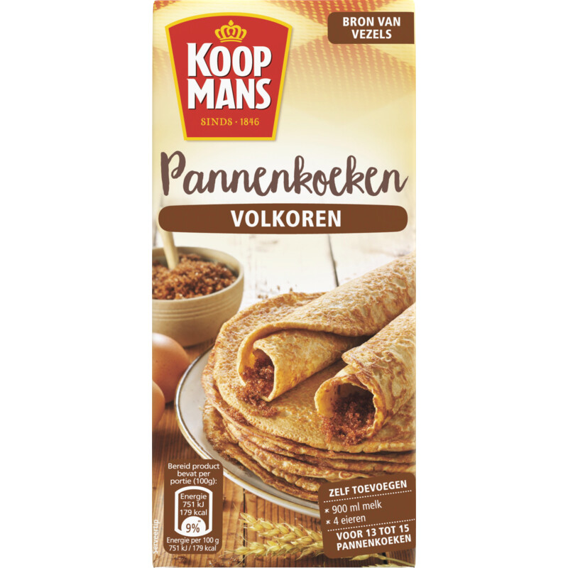 Een afbeelding van Koopmans Mix voor pannenkoeken volkoren