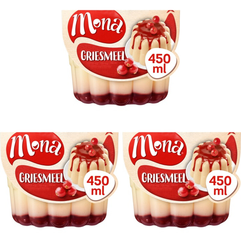 Een afbeelding van Mona Griesmeelpudding 450ml 3-pack
