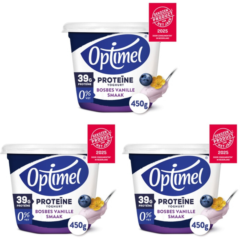 Een afbeelding van Optimel Proteïne yoghurt bosbes vanille 3-pack