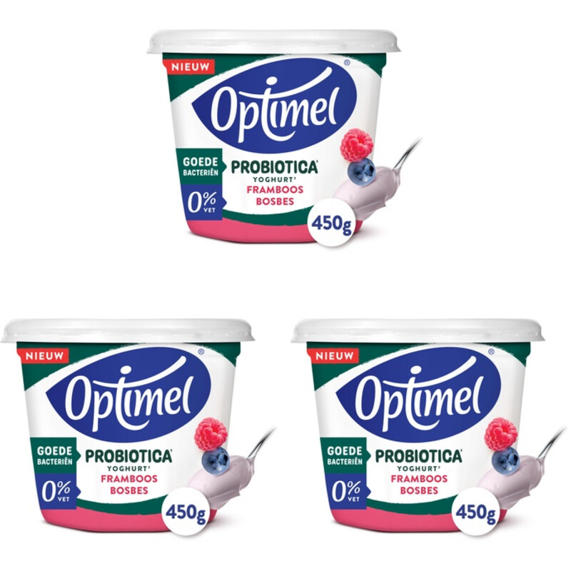 Een afbeelding van Optimel Probiotica yoghurt framboos bosbes 3pack