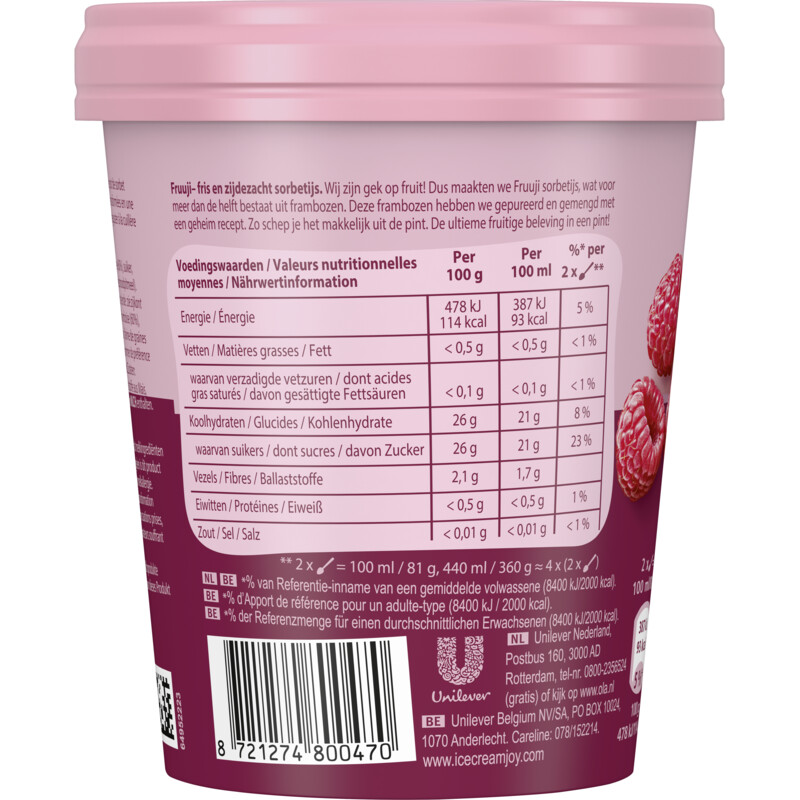 Een afbeelding van Ola Fruuji fruit sorbetijs framboos