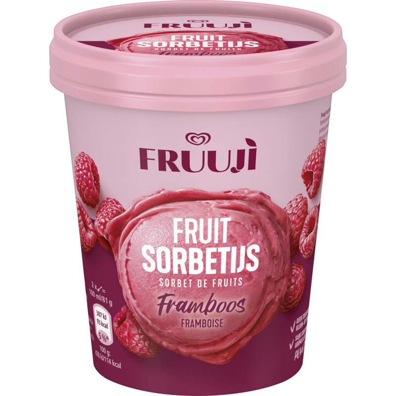 Een afbeelding van Ola Fruuji fruit sorbetijs framboos