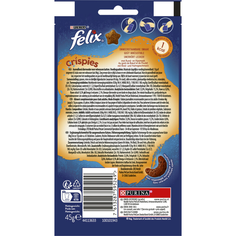 Een afbeelding van Felix Crispies rund- & kipsmaak kattensnack