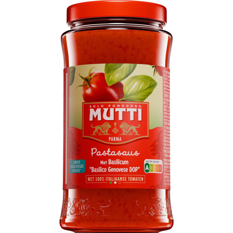 Een afbeelding van Mutti Pastasaus met basilicum