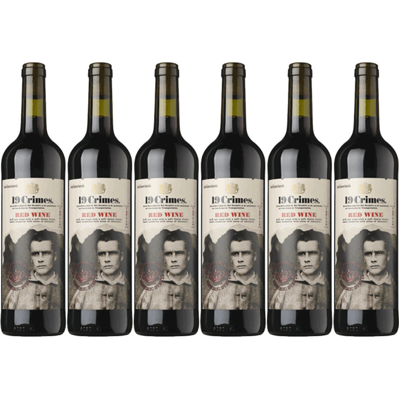 Een afbeelding van 19 Crimes Red Blend 6 flessen