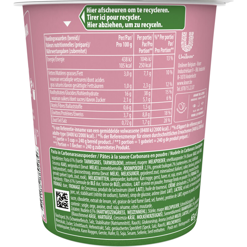 Een afbeelding van Knorr Instant snack carbonara bel