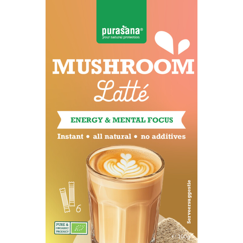Een afbeelding van Purasana Mushroom latté oploskoffie