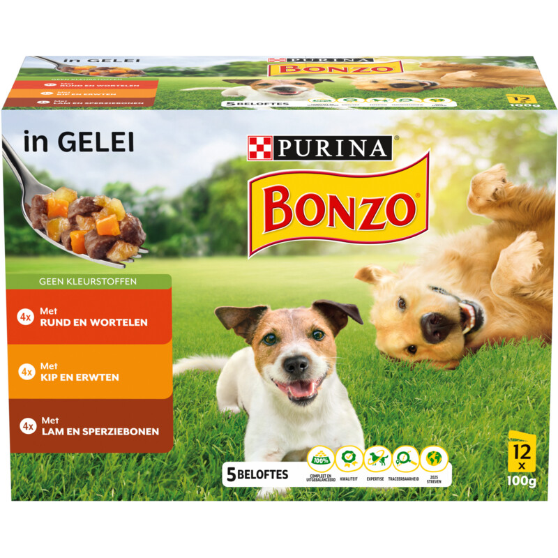 Een afbeelding van Bonzo Maaltijdzakjes in gelei met rund kip lam