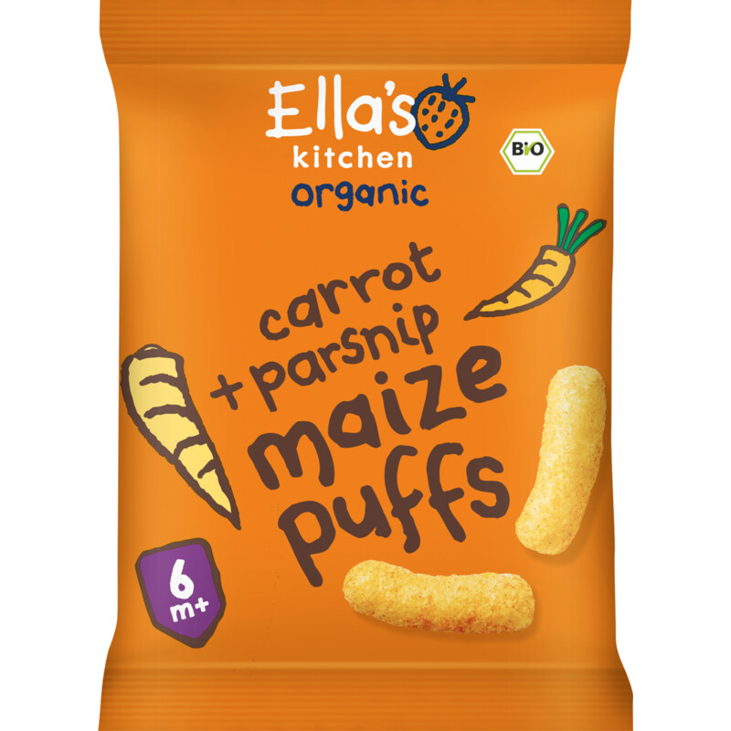 Een afbeelding van Ella's kitchen Maize puffs wortel + pastinaak 6m+ bio