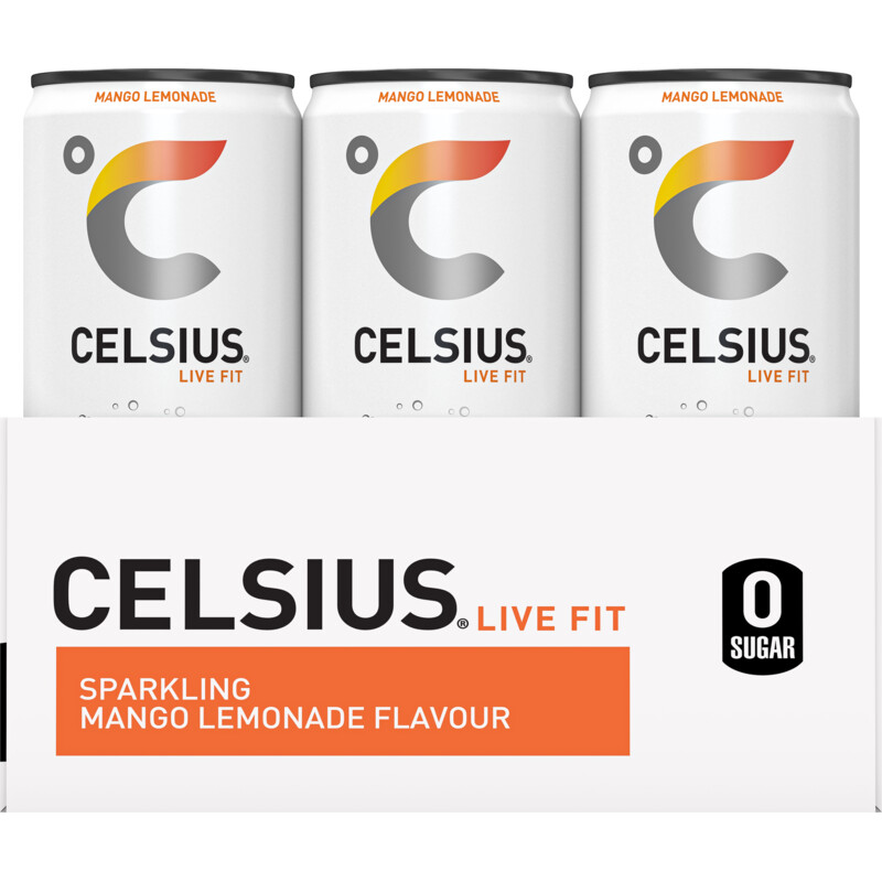 Een afbeelding van Celsius Sparkling mango lemonade flavour 12-pack