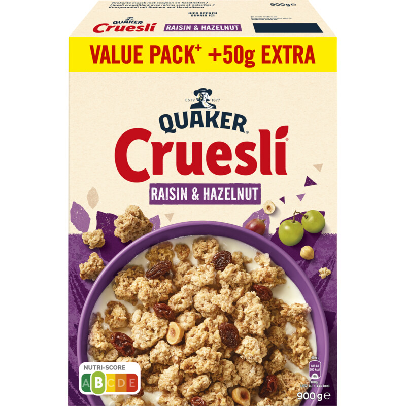 Een afbeelding van Quaker Cruesli raisin & hazelnut value pack