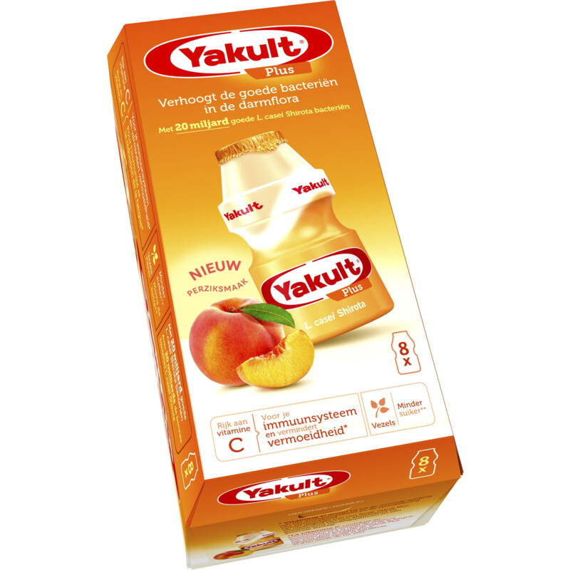 Een afbeelding van Yakult Plus perziksmaak 8-pack