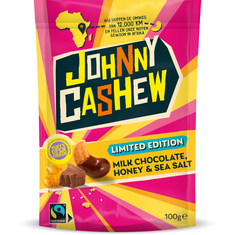 Een afbeelding van Johnny Cashew Chocolate honey sea salt limited edition