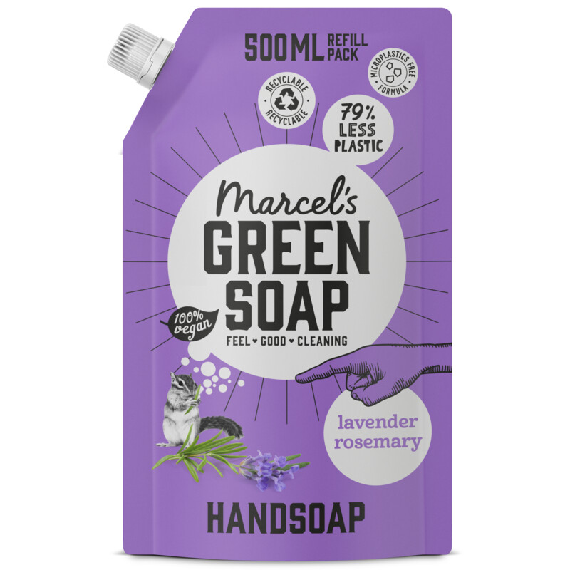 Een afbeelding van Marcel's Green Soap Handzeep lavender & rosemary navulling