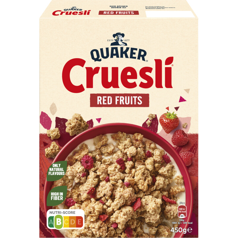 Een afbeelding van Quaker Cruesli rood fruit