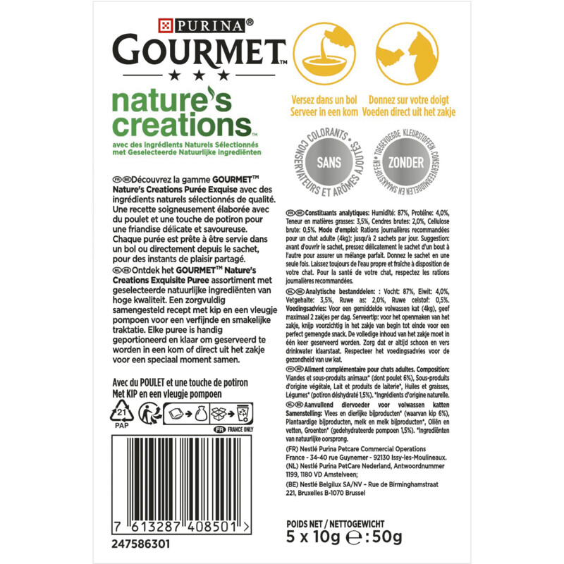 Een afbeelding van Gourmet Nature's creations puree kip & pompoen