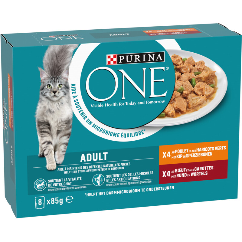 Een afbeelding van Purina ONE Adult reepjes in saus kip en rund