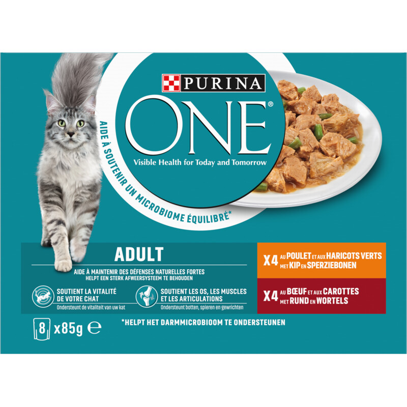 Een afbeelding van Purina ONE Adult reepjes in saus kip en rund