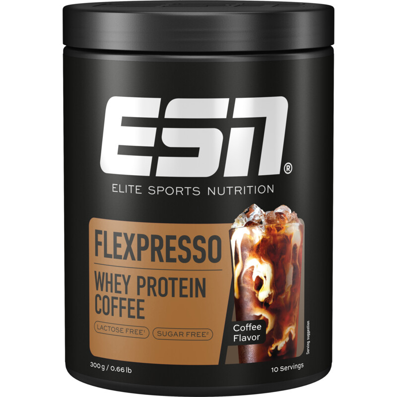 Een afbeelding van ESN Flexpresso whey protein coffee