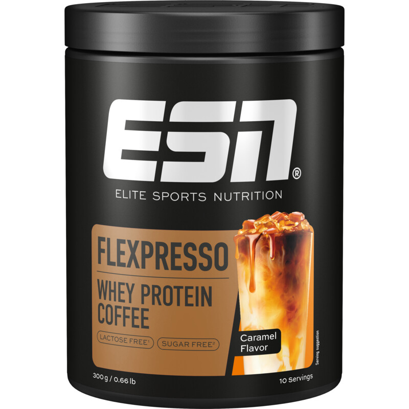 Een afbeelding van ESN Flexpresso whey protein coffee caramel