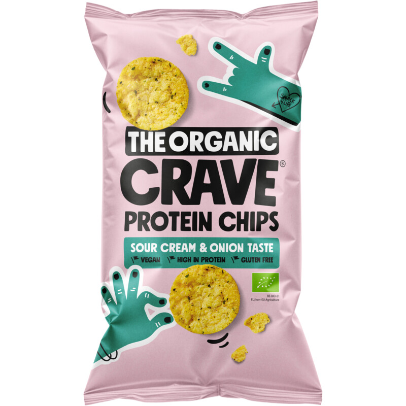 Een afbeelding van The Organic Crave Protein chips sour cream & onion