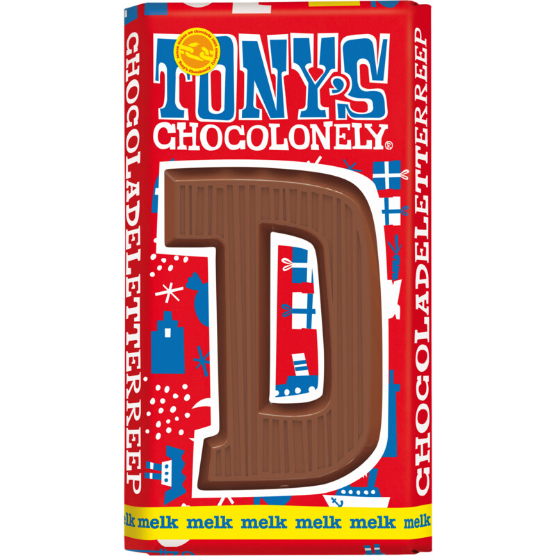 Een afbeelding van Tony's Chocolonely Melkchocolade letterreep D