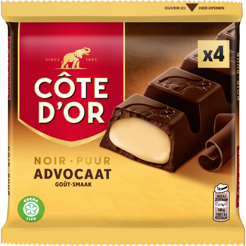 Een afbeelding van Côte d'Or Reep puur met advocaat 4-pack
