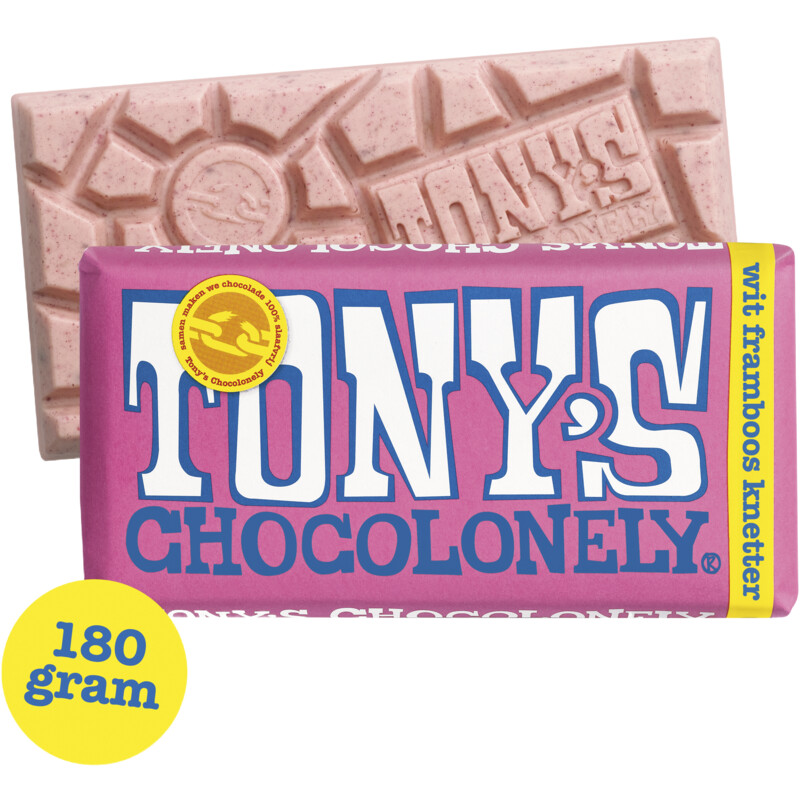 Een afbeelding van Tony's Chocolonely Reep wit framboos knetter