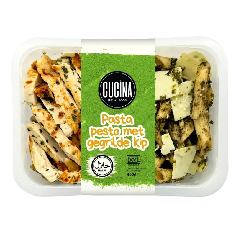 Pasta pesto met gegrilde kip