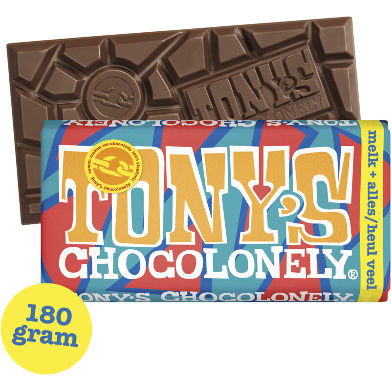 Een afbeelding van Tony's Chocolonely Reep melk + alles heul veel