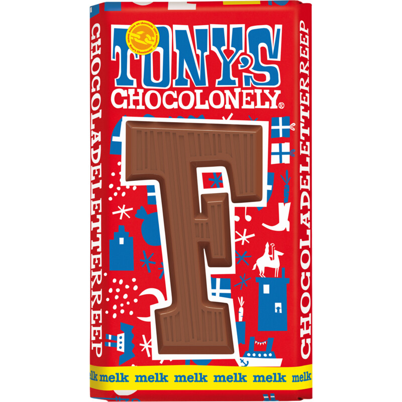 Een afbeelding van Tony's Chocolonely Melkchocolade letterreep F