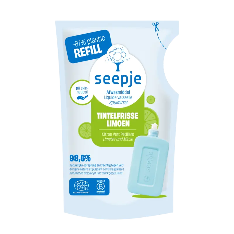 Seepje Afwasmiddel tintelfrisse limoen refill