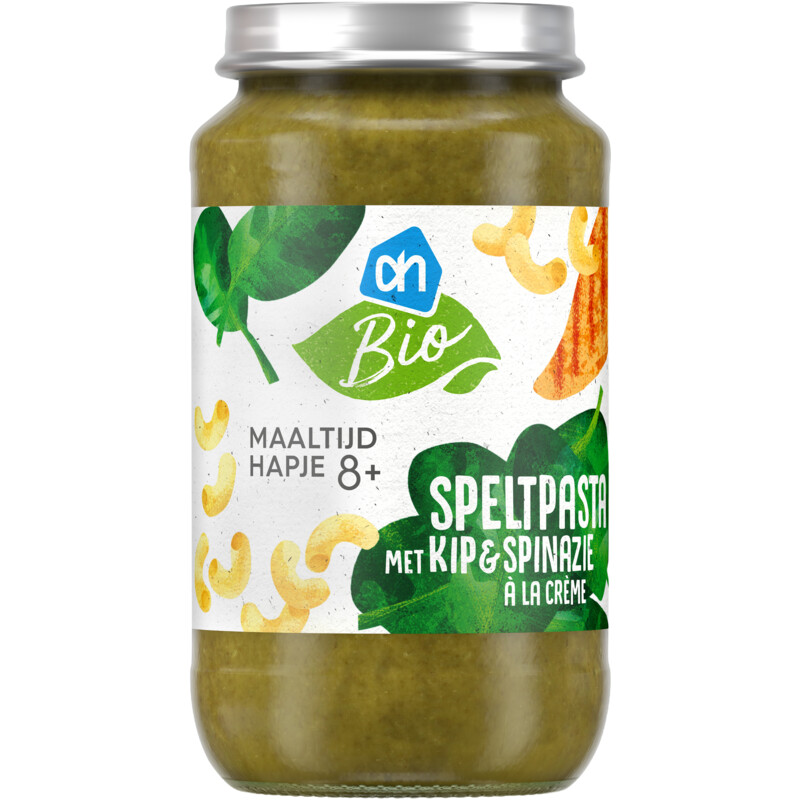Een afbeelding van AH Biologisch Speltpasta met kip en spinazie 8m+