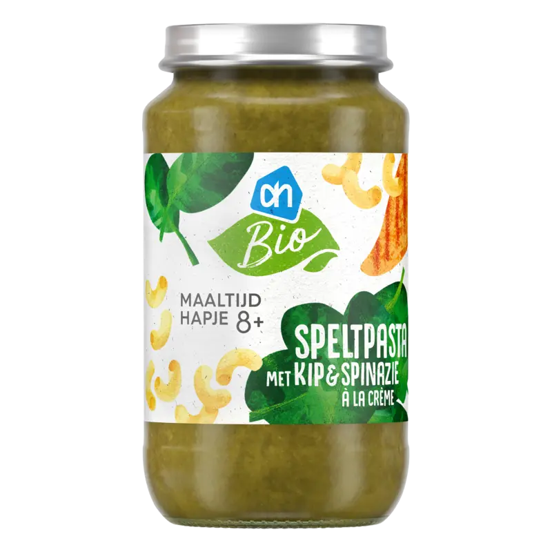 Speltpasta met kip en spinazie 8m+