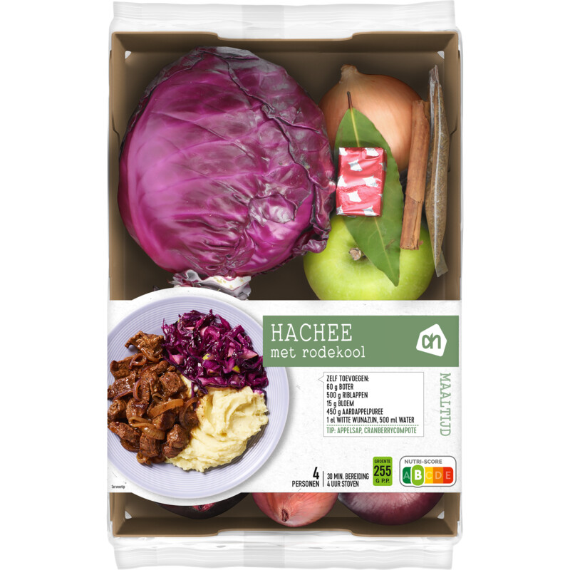 Een afbeelding van AH Hachee met rodekool verspakket