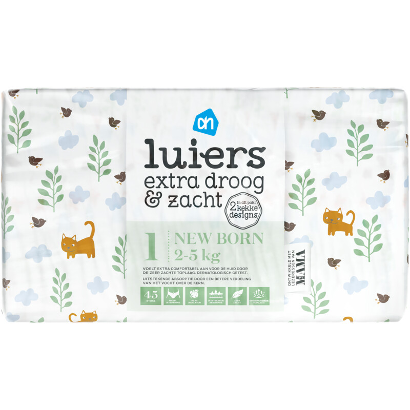 Een afbeelding van AH Extra droog & zacht luiers maat 1