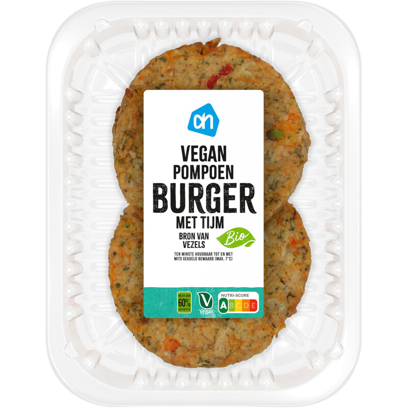 Een afbeelding van AH Biologisch Vegan pompoen tijmburger