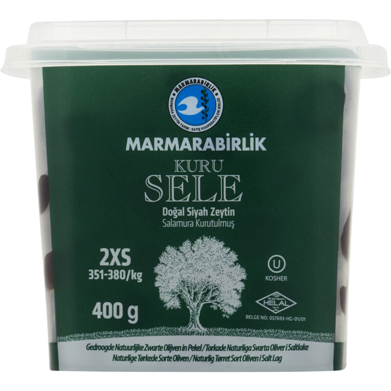Een afbeelding van Marmarabirlik Kuru sele zwarte olijven