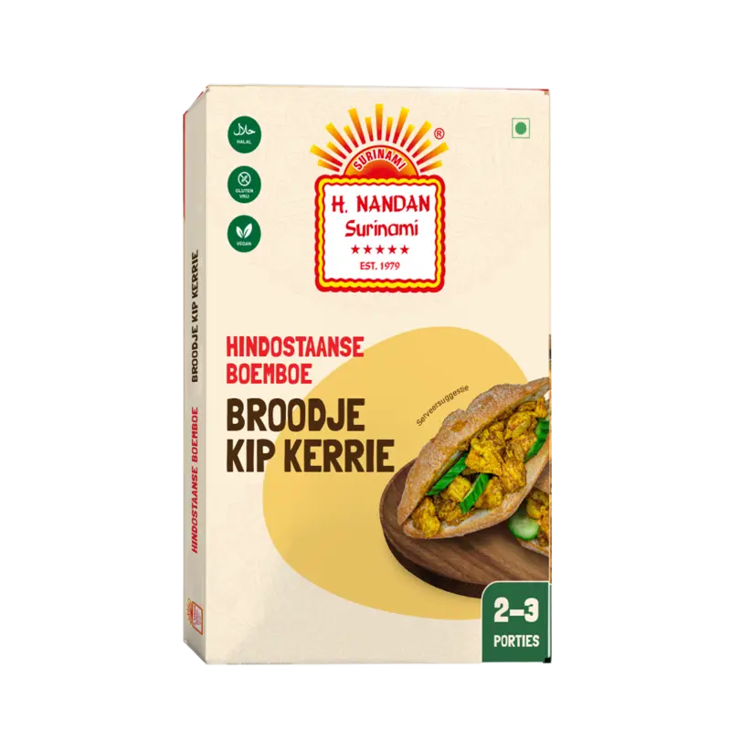 H. Nandan Hindostaanse boemboe broodje kip kerrie