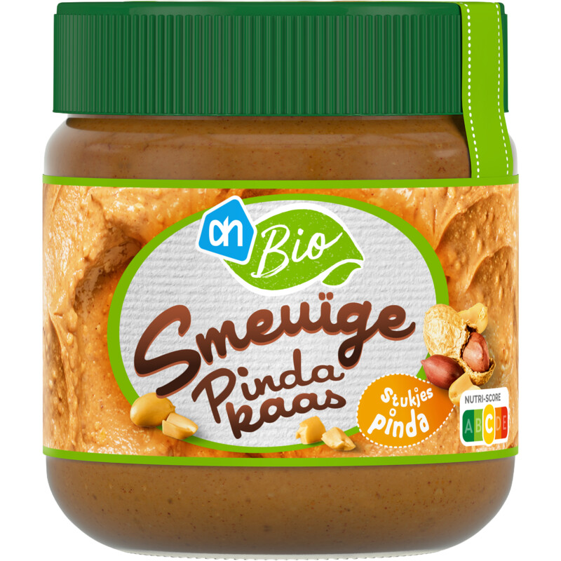 Een afbeelding van AH Biologisch Smeuïge pindakaas met stukjes pinda