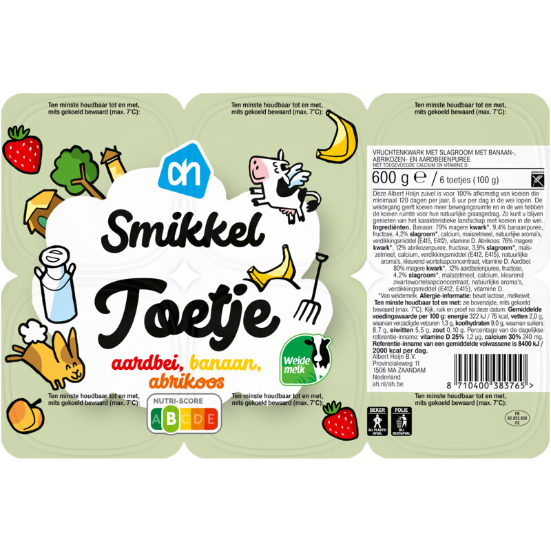Een afbeelding van AH Smikkeltoetje aardbei banaan abrikoos