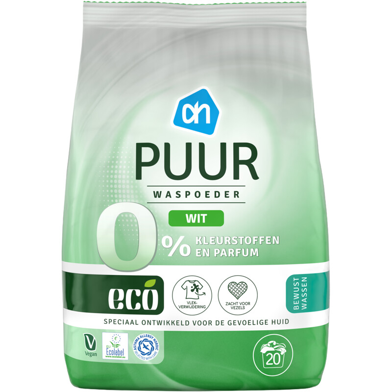 Een afbeelding van AH Eco Wasmiddel puur wit poeder